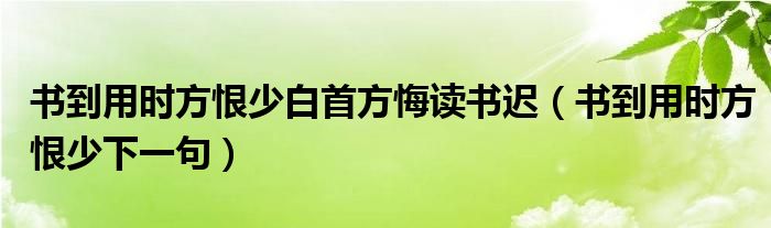 书到用时方恨少白首方悔读书迟（书到用时方恨少下一句）