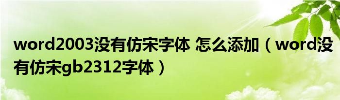 word2003没有仿宋字体 怎么添加（word没有仿宋gb2312字体）