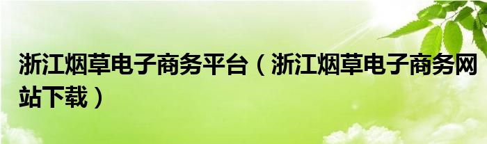 浙江烟草电子商务平台（浙江烟草电子商务网站下载）