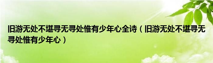 旧游无处不堪寻无寻处惟有少年心全诗（旧游无处不堪寻无寻处惟有少年心）