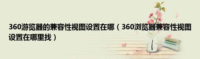 360游览器的兼容性视图设置在哪（360浏览器兼容性视图设置在哪里找）