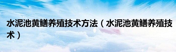 水泥池黄鳝养殖技术方法（水泥池黄鳝养殖技术）