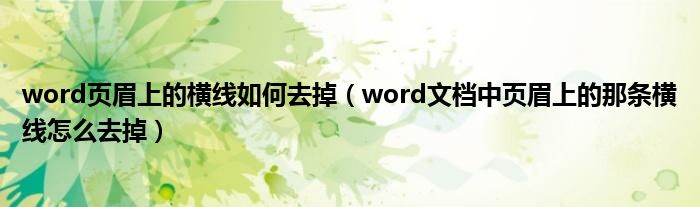 word页眉上的横线如何去掉（word文档中页眉上的那条横线怎么去掉）