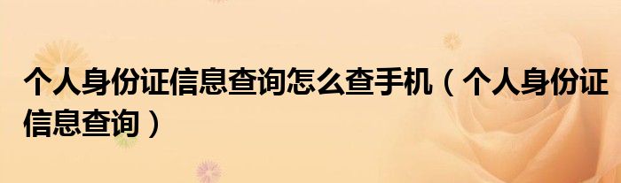 个人身份证信息查询怎么查手机（个人身份证信息查询）