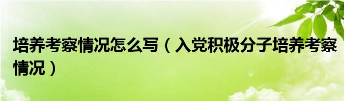 培养考察情况怎么写（入党积极分子培养考察情况）