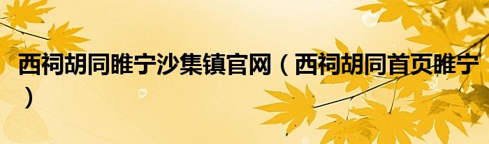 西祠胡同睢宁沙集镇官网（西祠胡同首页睢宁）