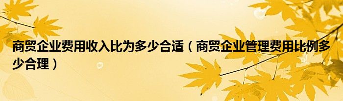 商贸企业费用收入比为多少合适（商贸企业管理费用比例多少合理）