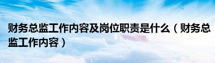 财务总监工作内容及岗位职责是什么（财务总监工作内容）