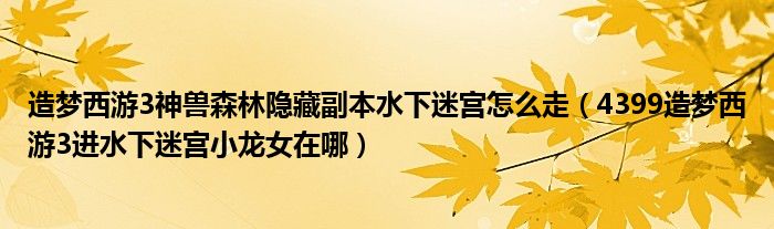 造梦西游3神兽森林隐藏副本水下迷宫怎么走（4399造梦西游3进水下迷宫小龙女在哪）