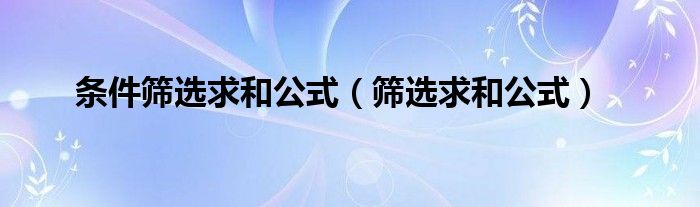 条件筛选求和公式（筛选求和公式）