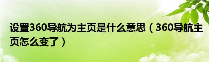 设置360导航为主页是什么意思（360导航主页怎么变了）