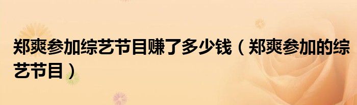 郑爽参加综艺节目赚了多少钱（郑爽参加的综艺节目）