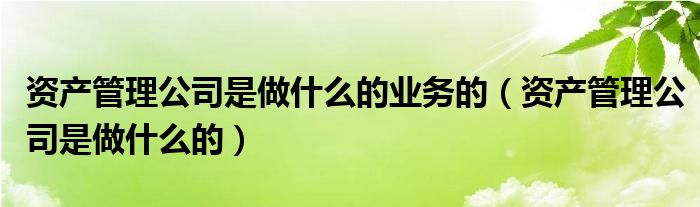 资产管理公司是做什么的业务的（资产管理公司是做什么的）