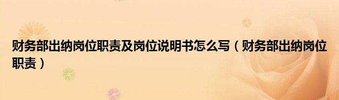 财务部出纳岗位职责及岗位说明书怎么写（财务部出纳岗位职责）