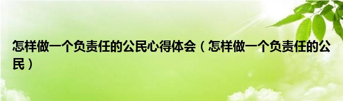 怎样做一个负责任的公民心得体会（怎样做一个负责任的公民）