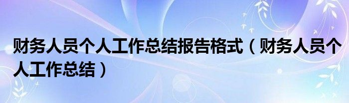 财务人员个人工作总结报告格式（财务人员个人工作总结）