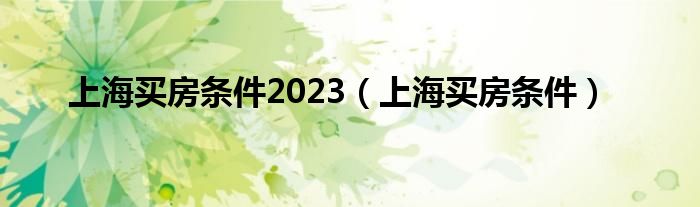 上海买房条件2023（上海买房条件）