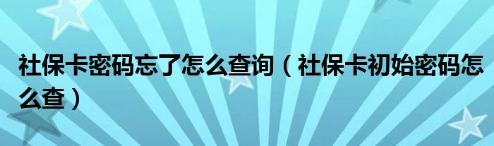 社保卡密码忘了怎么查询（社保卡初始密码怎么查）