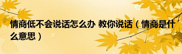 情商低不会说话怎么办 教你说话（情商是什么意思）