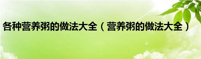 各种营养粥的做法大全（营养粥的做法大全）