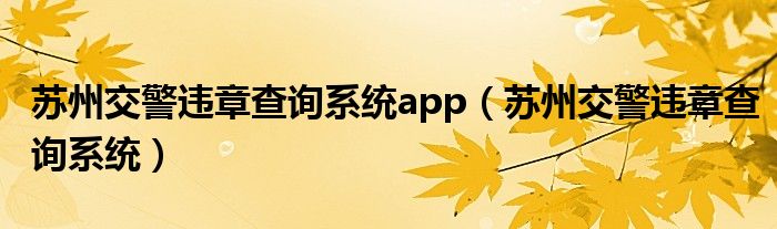 苏州交警违章查询系统app（苏州交警违章查询系统）