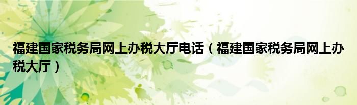 福建国家税务局网上办税大厅电话（福建国家税务局网上办税大厅）