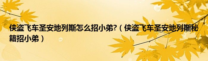 侠盗飞车圣安地列斯怎么招小弟?（侠盗飞车圣安地列斯秘籍招小弟）