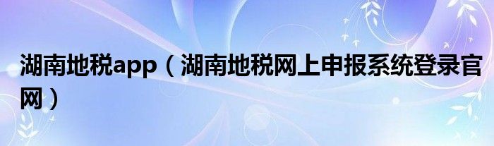 湖南地税app（湖南地税网上申报系统登录官网）