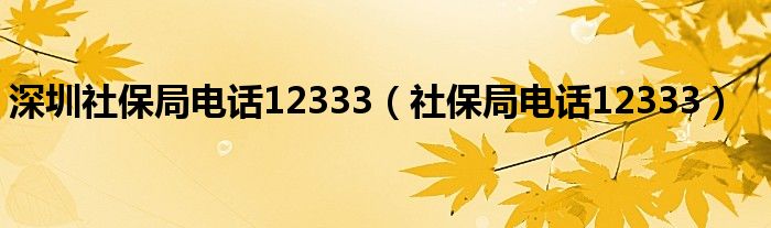 深圳社保局电话12333（社保局电话12333）