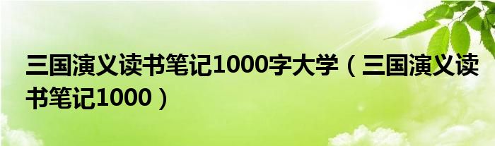 三国演义读书笔记1000字大学（三国演义读书笔记1000）