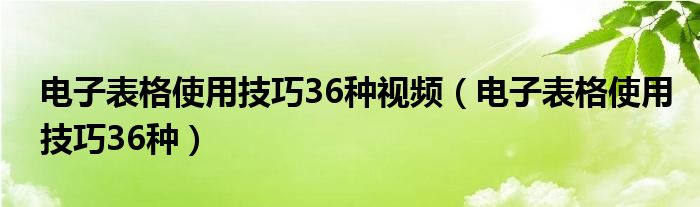 电子表格使用技巧36种视频（电子表格使用技巧36种）