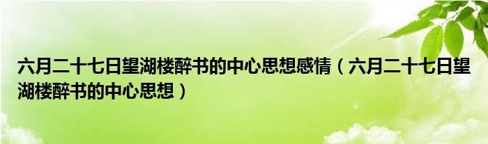 六月二十七日望湖楼醉书的中心思想感情（六月二十七日望湖楼醉书的中心思想）