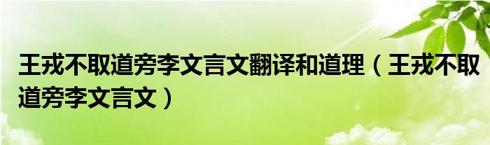 王戎不取道旁李文言文翻译和道理（王戎不取道旁李文言文）