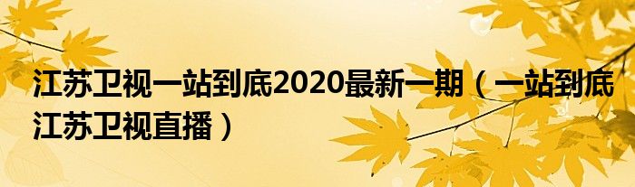 江苏卫视一站到底2020最新一期（一站到底江苏卫视直播）