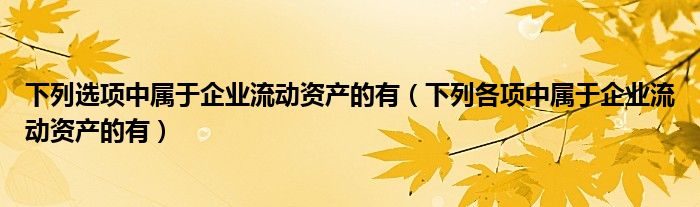 下列选项中属于企业流动资产的有（下列各项中属于企业流动资产的有）