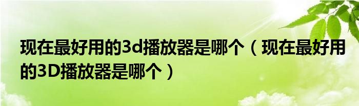 现在最好用的3d播放器是哪个（现在最好用的3D播放器是哪个）