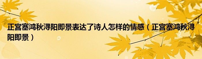 正宫塞鸿秋浔阳即景表达了诗人怎样的情感（正宫塞鸿秋浔阳即景）