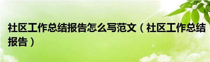 社区工作总结报告怎么写范文（社区工作总结报告）