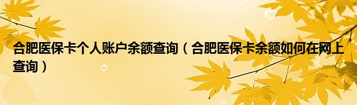 合肥医保卡个人账户余额查询（合肥医保卡余额如何在网上查询）