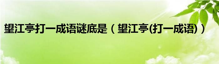 望江亭打一成语谜底是（望江亭(打一成语)）