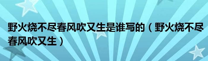 野火烧不尽春风吹又生是谁写的（野火烧不尽春风吹又生）