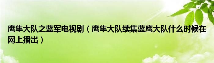 鹰隼大队之蓝军电视剧（鹰隼大队续集蓝鹰大队什么时候在网上播出）