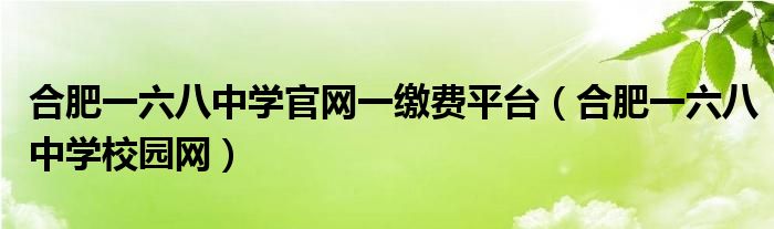 合肥一六八中学官网一缴费平台（合肥一六八中学校园网）