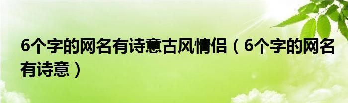 6个字的网名有诗意古风情侣（6个字的网名有诗意）