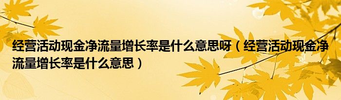 经营活动现金净流量增长率是什么意思呀（经营活动现金净流量增长率是什么意思）