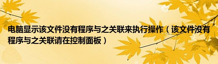 电脑显示该文件没有程序与之关联来执行操作（该文件没有程序与之关联请在控制面板）