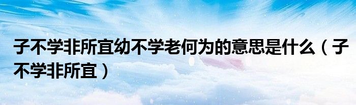 子不学非所宜幼不学老何为的意思是什么（子不学非所宜）