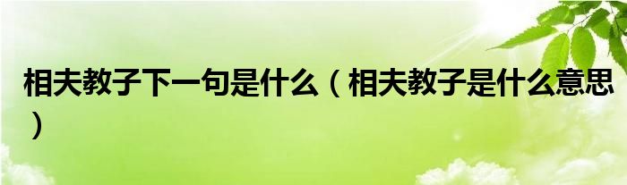 相夫教子下一句是什么（相夫教子是什么意思）