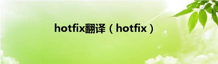 hotfix翻译（hotfix）