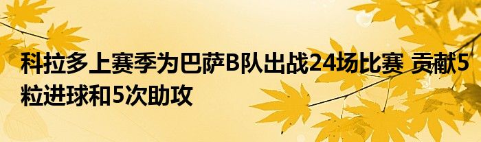 科拉多上赛季为巴萨B队出战24场比赛 贡献5粒进球和5次助攻